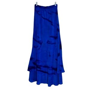 Silk Bijoux 100% silk royal blue hand painted 2 layer maxi skirt